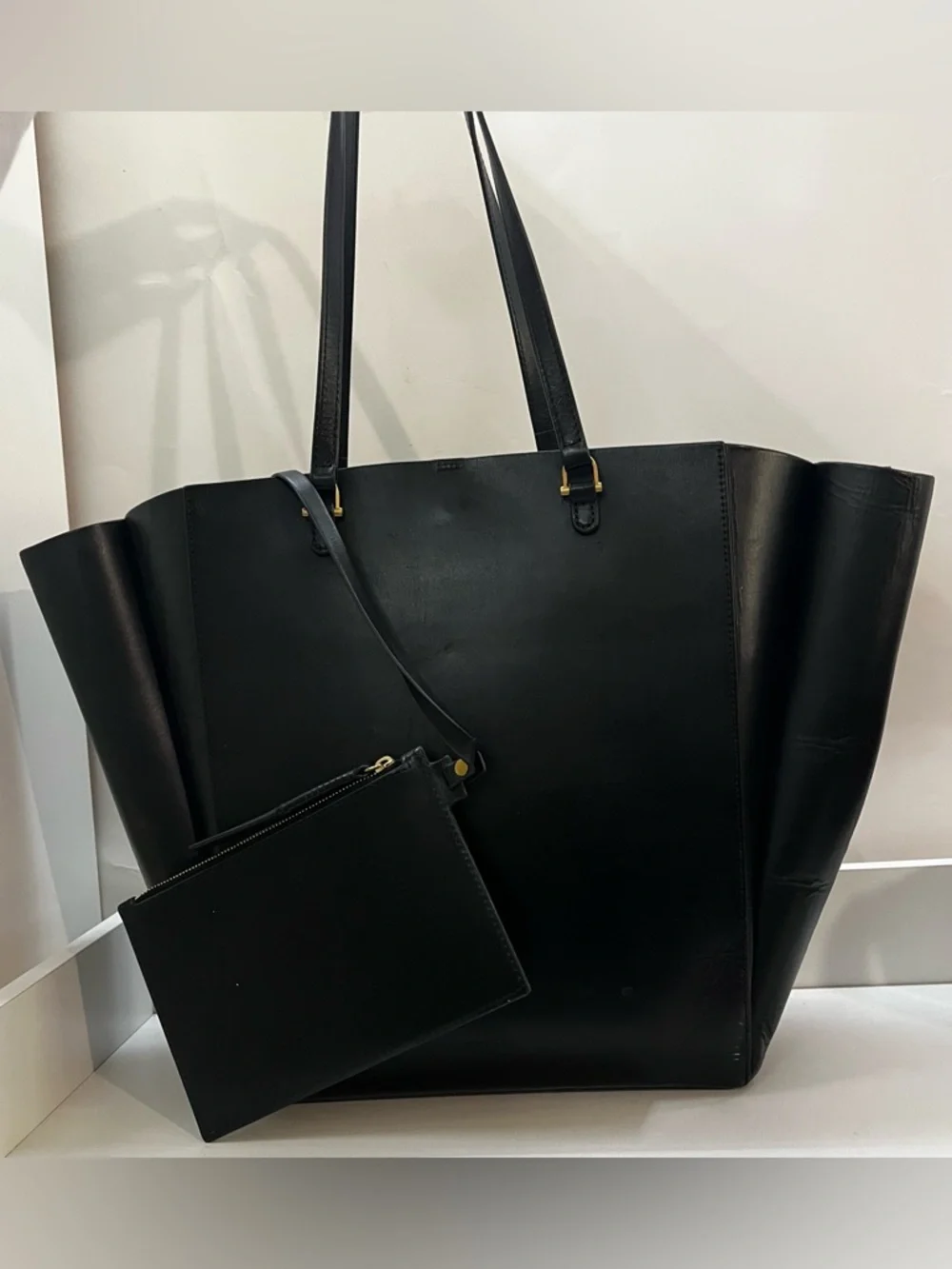 ARITZIA | AUXILIARY Leather Black Laptop Work Tote + Pouch